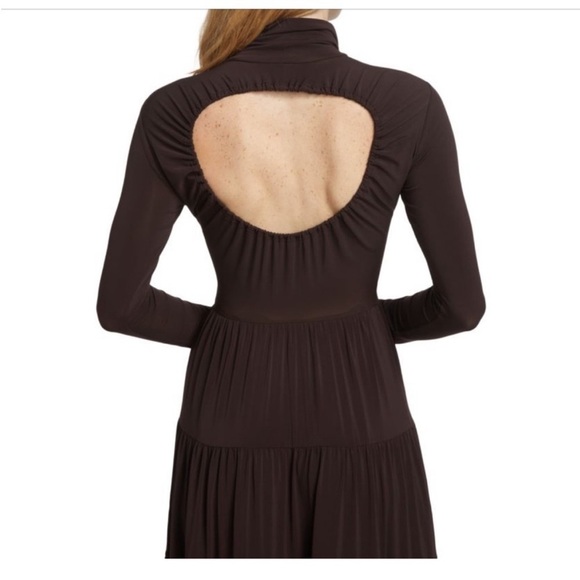 A.L.C. Corinna Turtleneck Tiered Maxi Dress Open Back Chocolate Brown - Picture 3 of 11